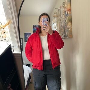 Fire truck red lands end windbreaker water resistant zip up jacket